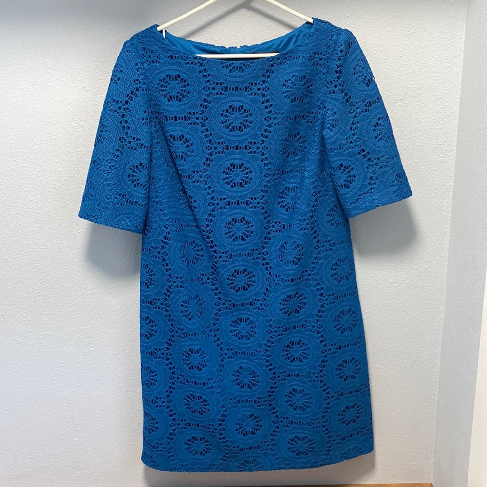 Adrianna Papell blue lace dress